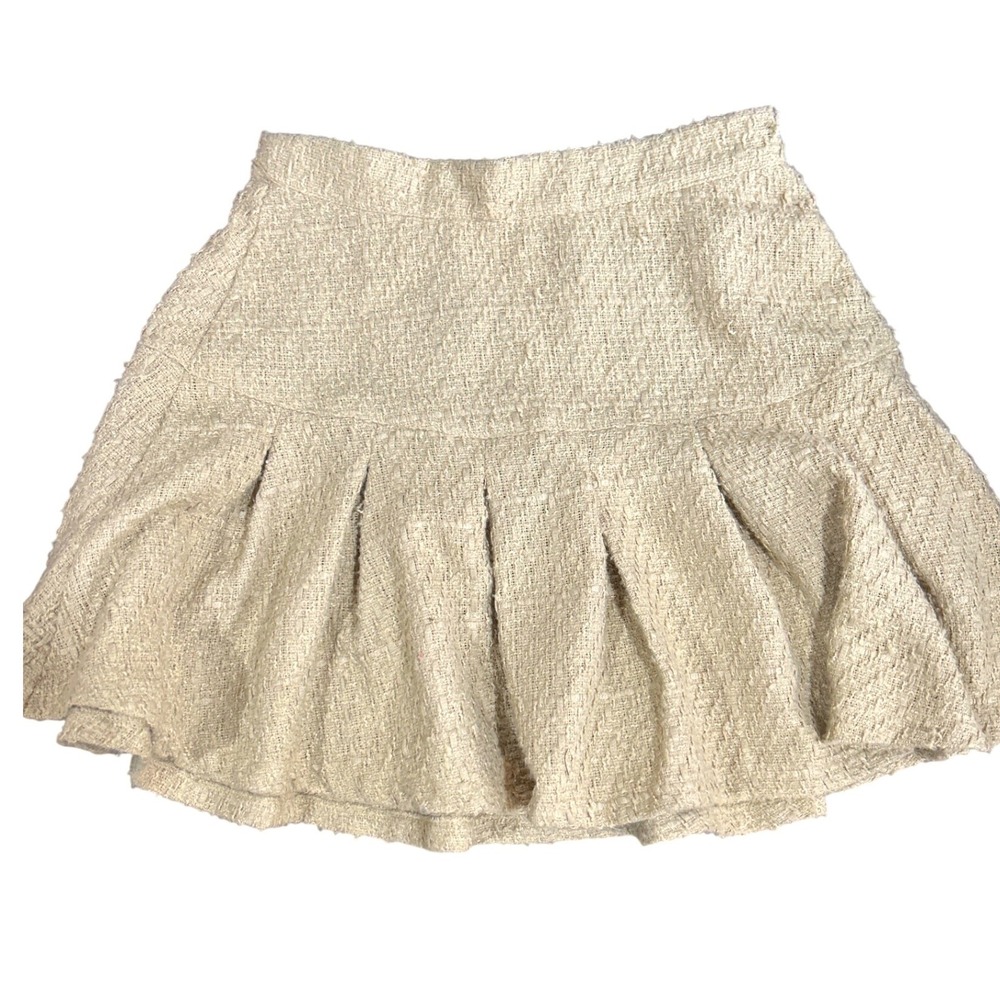 Kendall + Kylie Small Beige Tweed Pleated Mini Skirt Drop Waist Boucleā Cream